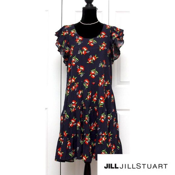 JILL STUART Size L Navy Cap Sleeve Short Dress No belt - Picture 1 of 14
